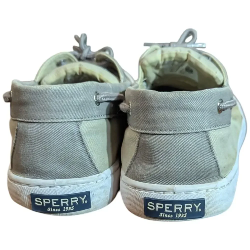 Sperry Top Sider Mens Boat Shoes sz 13 Beige Canvas Gray Deck STS16252